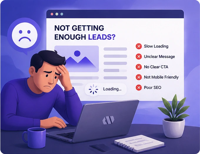Business owner struggling with a website that is slow, unclear and not generating enough leads