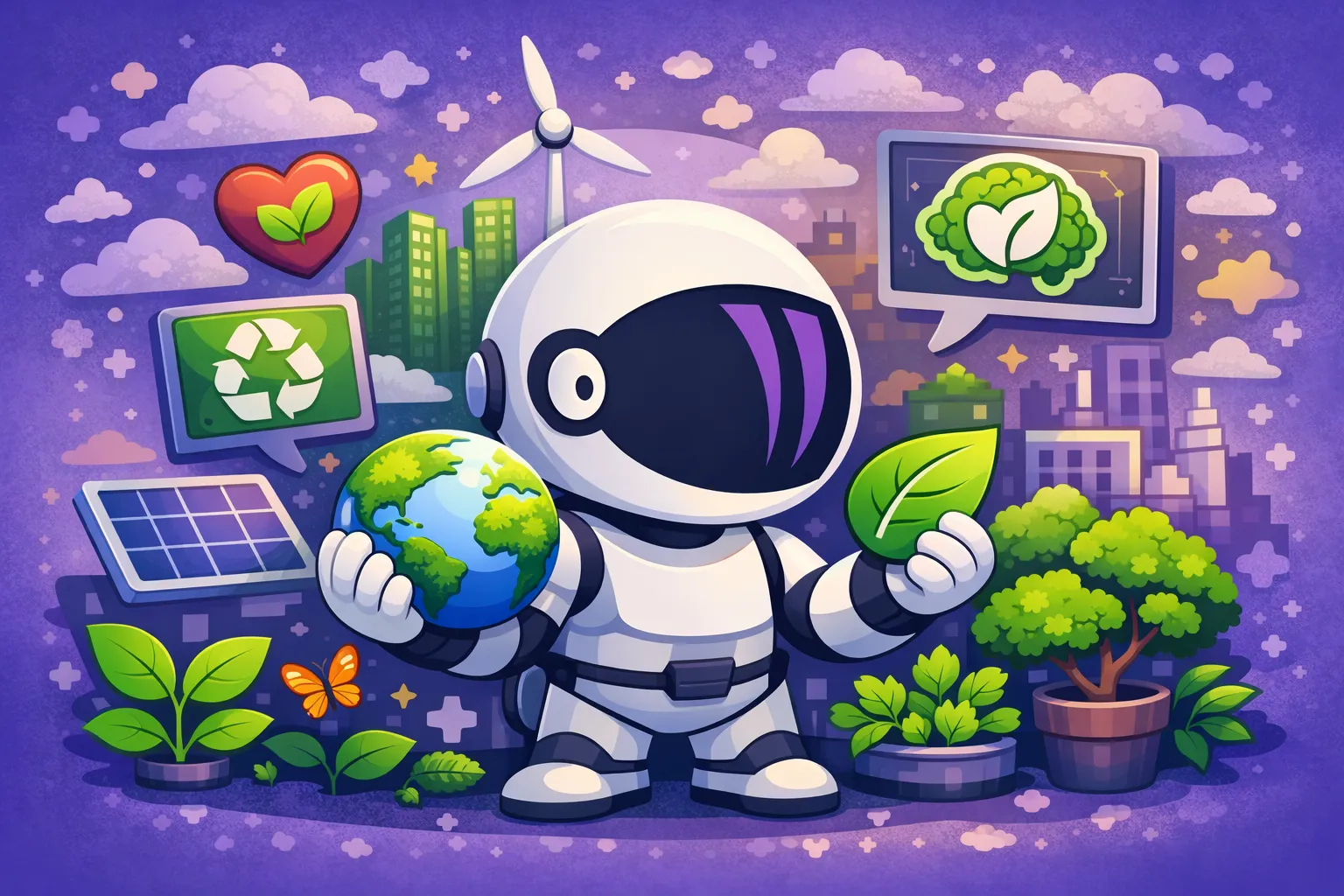 astronaute tenant la planète, symboles d’éco-conception, énergies renouvelables et réduction de l’impact environnemental