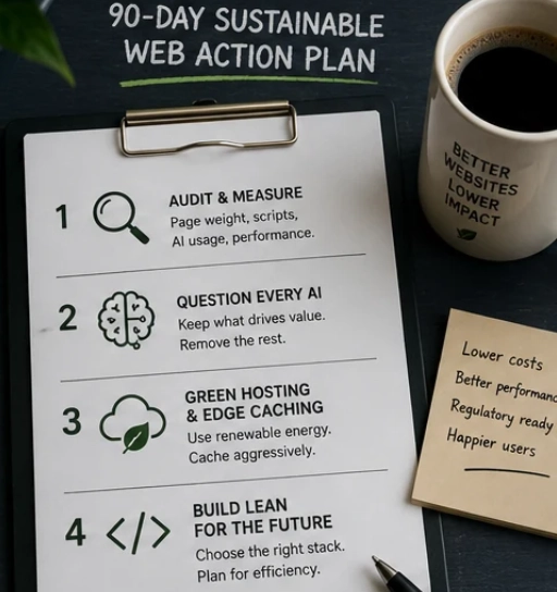 90-day action plan to audit, streamline, and optimize the energy footprint of a professional website